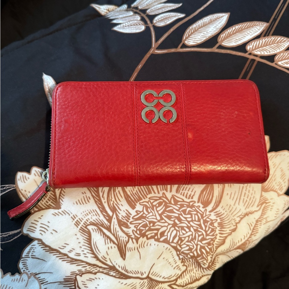 Authentic Coach Julia Red and Silver Pebble Leather Zipper wallet